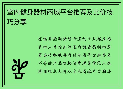 室内健身器材商城平台推荐及比价技巧分享