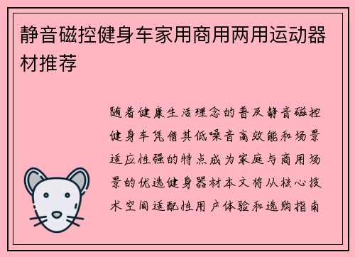 静音磁控健身车家用商用两用运动器材推荐